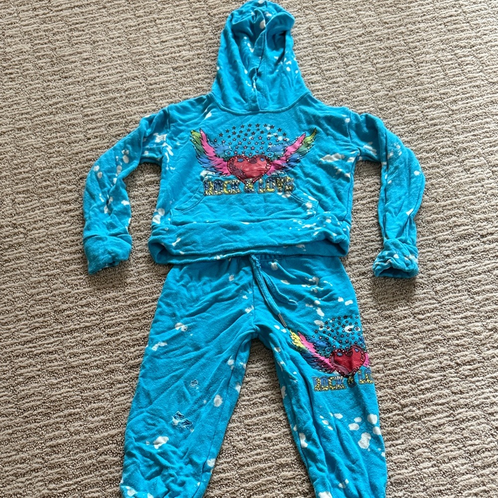 Flowers By Zoe (FBZ) Blue Hoodie and Sweatpants Set with Graphic Design 2T